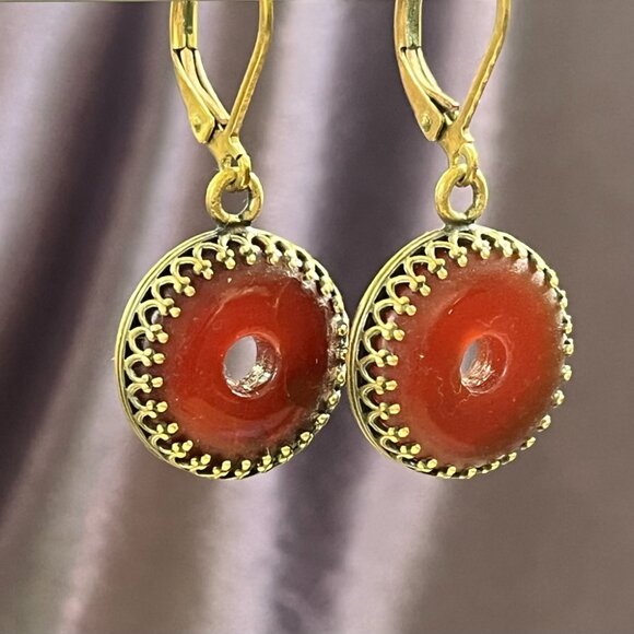 Carnelian Agate Drop Earrings - Bezel - Lever Back Ear Wires - Picture 6 of 6